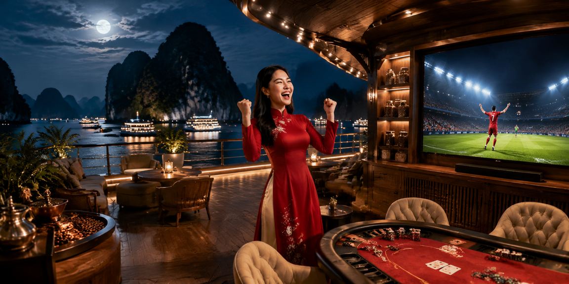 Người chơi thực hiện giao dịch tài chính qua điện thoại tại vịnh Hạ Long